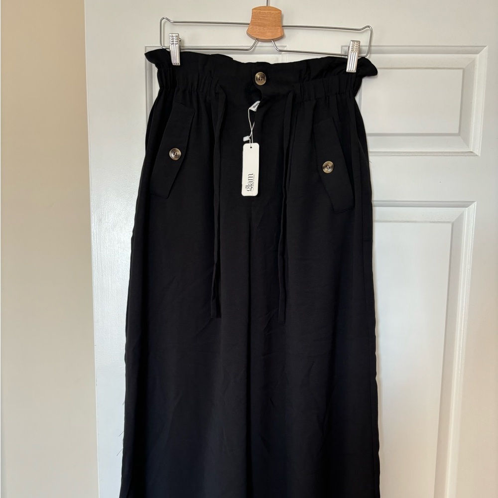 Black Wide Leg pants with Button Details